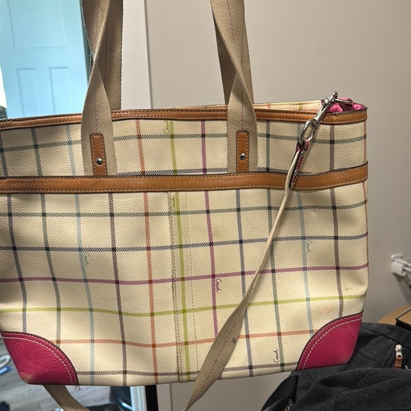 Coach Plaid Tote Bag - Cream and Pink - Picture 3 of 3